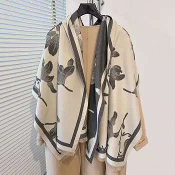 Осенне-зимний растительный мелкий свежий цветочный принт, простое чувство роскоши, женский теплый шарф, шаль и шея 185cm серый