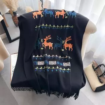 Осенне-зимний ретро этнический стиль растительный цветок мода персонализированная вышивка женский теплый шарф кондиционер шаль 185-65cm белый