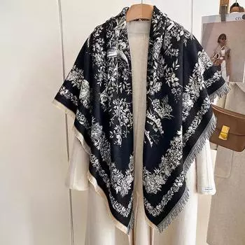 Осенне-зимний ретро-европейский цветочный женский теплый шарф модная и элегантная большая квадратная шаль 130-130cm красный