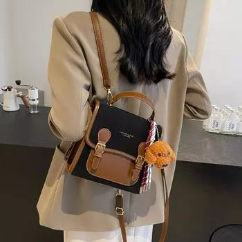 Осенне-зимний ретро женский рюкзак 2024 новый универсальный рюкзак изысканный мини контрастного цвета школьный рюкзак чёрный