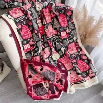 Осенне-зимний рождественский шарф, женский универсальный, имитация кашемира, двухсторонний, двойного назначения, утолщенный, теплый, шейный рождественский шарф 190x65cm чёрный