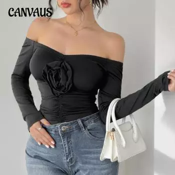 Осенне-зимний сексуальный комбинезон без бретелек с объемным цветком на одно плечо, облегающий осенний комбинезон S чёрный