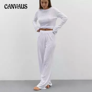 Осенне-зимний сексуальный тонкий отрезок брюк с длинными рукавами, вязаный жаккард, мягкий и удобный пижамный костюм, женская домашняя одежда S белый