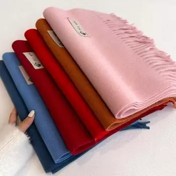 Осенне-зимний шарф для женщин, теплый однотонный плед, накидка, женская толстая мягкая шаль с кисточками, длинное пончо 33*200cm красный