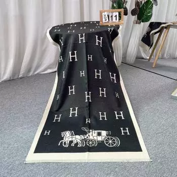 Осенне-зимний шарф H Carrera средней и длинной длины из искусственного кашемира в корейском стиле, утолщенный теплый женский шарф в стиле ретро 180 чёрный