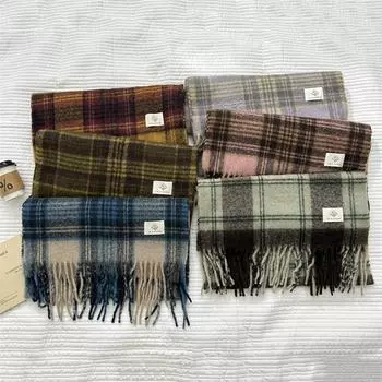 Осенне-зимний шарф из искусственного кашемира в клетку, женский, для старшеклассников, теплый шарф-шаль с бахромой Above 175cm оранжевый