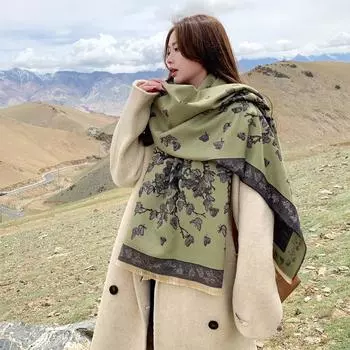 Осенне-зимний шарф из искусственного кашемира, женский теплый толстый шаль жёлтый