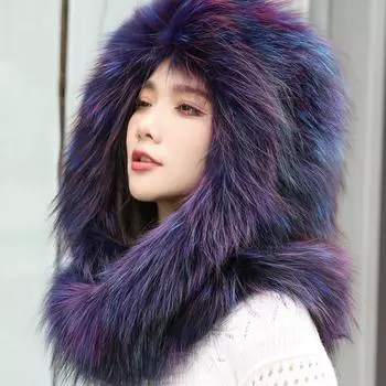 Осенне-зимний шарф из лисьего меха, женская шапка для прогулок, шарф «все в одном», повседневная теплая модная меховая корейская версия One Size белый
