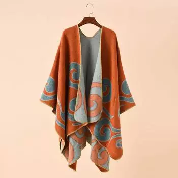 Осенне-зимний шарф с благоприятным рисунком облаков, имитация кашемира, шаль двойного назначения, теплая оранжевый