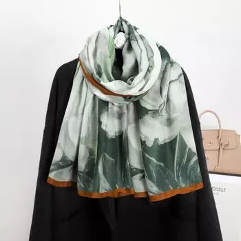 Осенне-зимний шарф с цветами, элегантный стиль знаменитостей, шелковый шарф с имитацией хлопка и льна, женский теплый солнцезащитный шарф 180*90cm