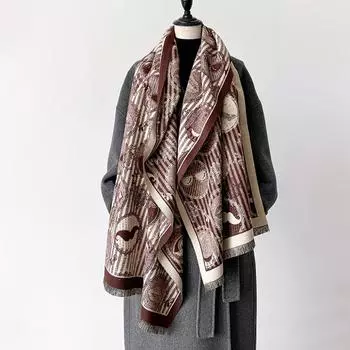 Осенне-зимний шарф-шаль с принтом в стиле ретро с Эйфелевой башней и текстурой 185cm светло-коричневого