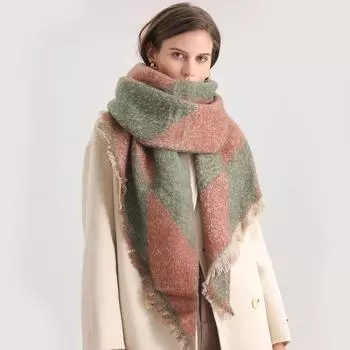 Осенне-зимний шарф в европейском и американском стиле с шахматной доской, с имитацией кашемира и густыми меховыми краями, теплый и плюшевый шарф 250*42cm