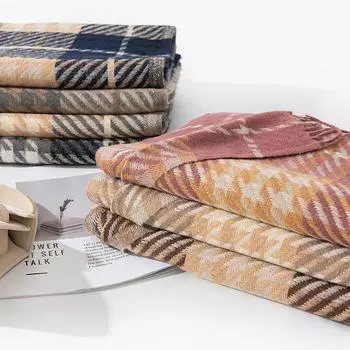 Осенне-зимний шарф женский зимний универсальный корейский выпуск клетчатый теплый простой парный женский шарф студенческий мужской холодостойкий платок 65*200cm