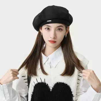 Осенне-зимний шерстяной металлический стандартный берет детская восьмиугольная шапка большая окружность головы показывающая лицо маленькая модная литературная и художественная One Size