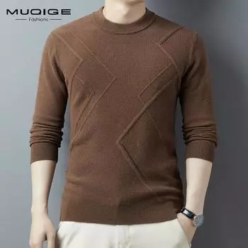 Осенне-зимний шерстяной новый шерстяной мужской вязаный свитер с длинными рукавами, футболка, нижняя рубашка 165 зелёный