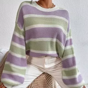 Осенне-зимний шерстяной свитер для женщин в японском стиле с контрастными полосками, круглый воротник, пуловер с длинными рукавами, топы, модная одежда 28486 S орион