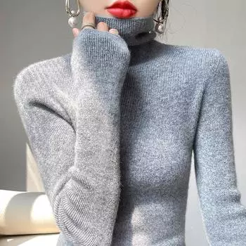 Осенне-зимний шерстяной свитер, женский однотонный эластичный тонкий вязаный пуловер с воротником, модные универсальные элегантные удобные повседневные топы 2XL белый