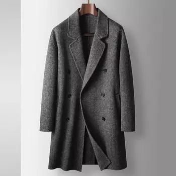 Осенне-зимний шерстяной тренчкот ручной работы, молодежная легкая деловая шерстяная двухсторонняя повседневная теплая куртка с длинными волосами S