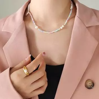 Осенне-зимний сладкий стиль путешествий нежная мода персонализированные ювелирные изделия нерегулярное пресноводное жемчужное цветное стеклянное ожерелье