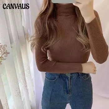 Осенне-зимний сплошной цвет с длинными рукавами внутри комплекта, вязаный свитер, женский свитер с высоким воротником, тонкая корейская версия нижнего свитера, женская рубашка