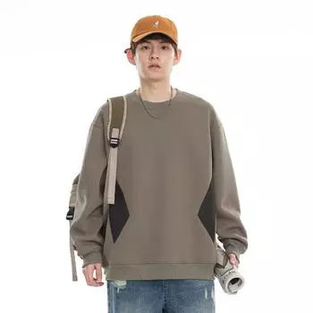 Осенне-зимний сращивающийся контрастный цветной свитер с круглым вырезом, мужской свободный свитер большого размера, нижняя часть рубашки, топ, модный бренд M хаки