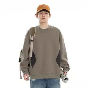 Осенне-зимний сращивающийся контрастный цветной свитер с круглым вырезом, мужской свободный свитер большого размера, нижняя часть рубашки, топ, модный бренд M чёрный