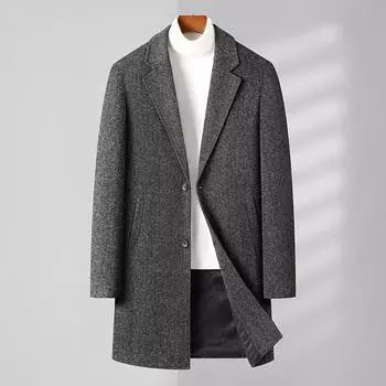 Осенне-зимний средний и длинный односторонний шерстяной тренчкот Thousand Bird Grid для среднего и молодого возраста, шерстяная куртка в деловом стиле 170 серый