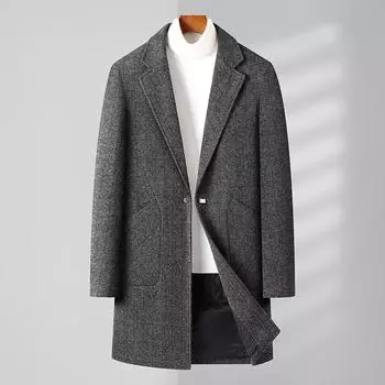 Осенне-зимний средний и длинный шерстяной тренчкот для среднего и молодого возраста, утепленная повседневная куртка для бизнеса 170 серый