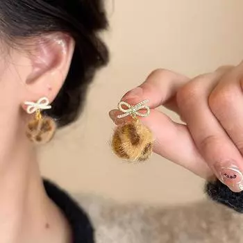 Осенне-зимний стиль, легкие, роскошные, изысканные, с микро-инкрустацией, леопардовым принтом, серьги-бантики для женщин 1 pair