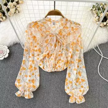 Осенне-зимний стиль Ретро-стиль с галстуком-бабочкой шифоновая рубашка Женская куртка во французском стиле