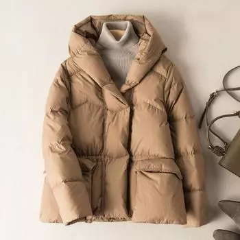 Осенне-зимний стиль, свободная теплая белая куртка-пуховик с капюшоном, ветрозащитная короткая парка, однотонная верхняя одежда L чёрный