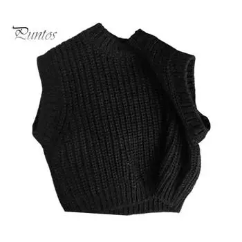 Осенне-зимний свитер для малышей, жилет с круглым вырезом, без рукавов, однотонный зимний теплый детский пуловер, свитер, топ 90 cm чёрный