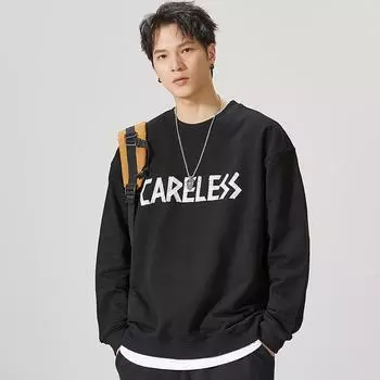 Осенне-зимний свитер из плотного хлопка с круглым вырезом, мужской свободный, большого размера, с заниженной линией плеч, американский принт, ретро-топ, пуловер Tide M