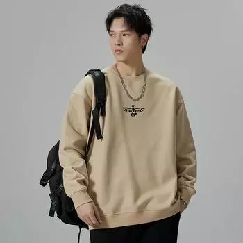 Осенне-зимний свитер из плотного хлопка с круглым вырезом, мужской свободный, большого размера, американский ретро, мужской топ с 3D-принтом, модный бренд M серый