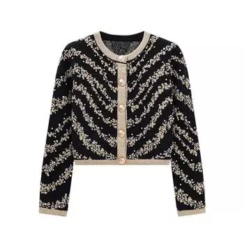 Осенне-зимний свитер, кардиганы, женские однобортные роскошные полосатые с бисером повседневные трикотажные топы Mujer, новинка C-187 One Size розовый