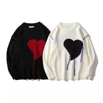 Осенне-зимний свитер Love, свободный свитер с круглым вырезом для мужчин и женщин, ветрозащитная куртка для пар L чёрный