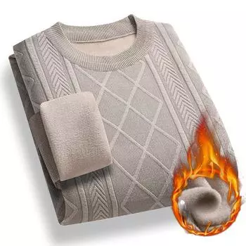 Осенне-зимний свитер, мужская одежда, флисовый утолщенный свитер с круглым вырезом, термобелье, вязаный свитер M синий