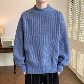 Осенне-зимний свитер мужской модный повседневный универсальный полосатый вязаный свитер мужской круглый вырез теплый толстый шерстяной свитер M темно-синий