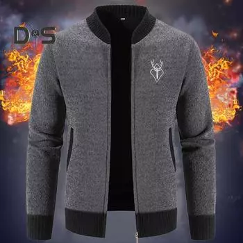 Осенне-зимний свитер, пальто с боковыми карманами, круглым вырезом, застежкой-молнией, облегающий крой, утолщенные длинные рукава, вышивка, повседневная одежда, куртка для работы и свиданий M темно-синий