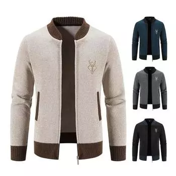 Осенне-зимний свитер-пальто с боковыми карманами, круглым вырезом, застежкой-молнией, облегающего кроя, утолщенный, длинный M чёрный