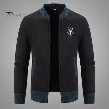 Осенне-зимний свитер, пальто с боковыми карманами, круглым вырезом, застежкой-молнией, облегающий крой, утолщенные длинные рукава, вышивка, повседневная одежда, куртка для работы и свиданий M чёрный