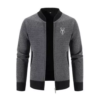 Осенне-зимний свитер, пальто с боковыми карманами, круглым вырезом, застежкой-молнией, облегающий крой, утолщенные длинные рукава, вышивка, повседневная одежда, куртка для работы и свиданий M чёрный