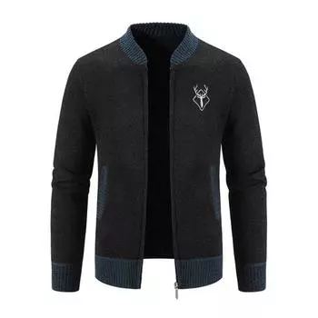 Осенне-зимний свитер-пальто с боковыми карманами, круглым вырезом, застежкой-молнией, облегающего кроя, утолщенный, длинный M серый