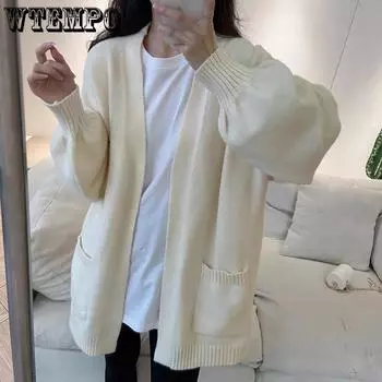 Осенне-зимний свитер, пальто, женский, нишевый, свободный и ленивый, однотонный, мягкий, вощеный, вязаный кардиган с утолщением XL белый