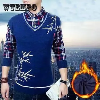 Осенне-зимний свитер, поддельная базовая рубашка из двух предметов, бархатный толстый вязаный пуловер, термобелье, подходящее для молодых мужчин 3XL