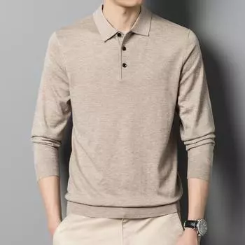 Осенне-зимний свитер-поло с лацканами из шерсти для мужчин, свободный однотонный свитер с воротником-поло M тёмно-синий