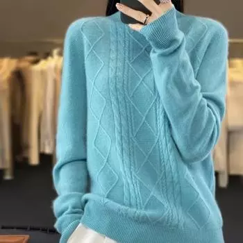 Осенне-зимний свитер-пуловер из жареного теста с полувысоким воротником для женщин, модный повседневный свитер в ленивом стиле one size