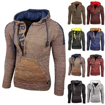 Осенне-зимний свитер, пуловер с капюшоном, вязаный свитер, свитер с длинными рукавами XXL жёлтый