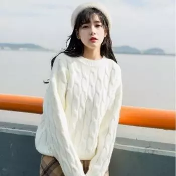 Осенне-зимний свитер, пуловер, женский пуловер 2023, верхняя одежда, свободный универсальный топ, однотонный пуловер с круглым вырезом и длинными рукавами, свитер One Size розовый