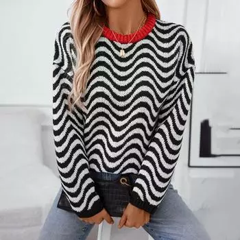 Осенне-зимний свитер с цветными блоками, полосатый свитер для женщин S зелёный